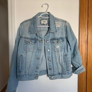 Light denim distressed denim jacket